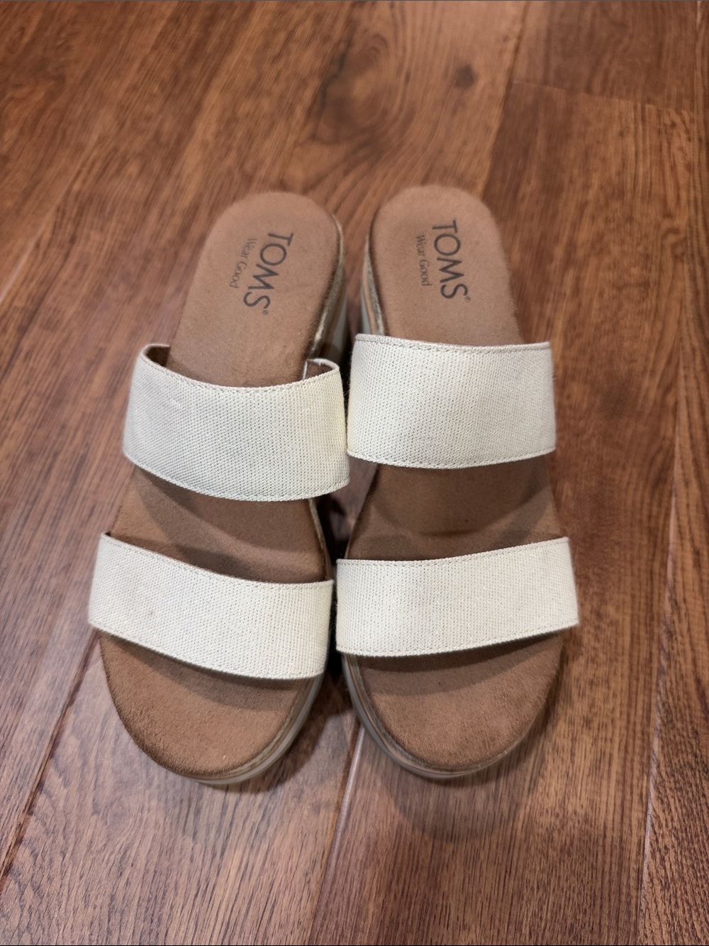 TOMS Cream Double-Strap Slide Sandals — Neutral Canvas
